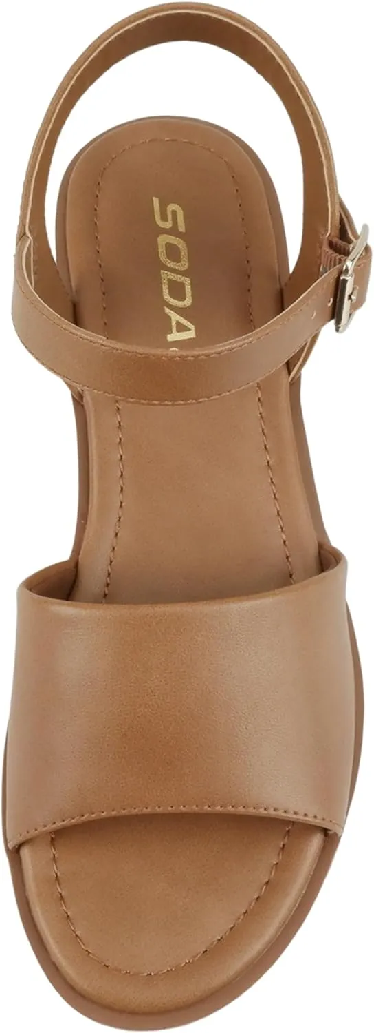 Soda Stacie ~ Women Open Toe Lug Sole Mid Block Heeled Sandals with Adjustable Ankle Strap