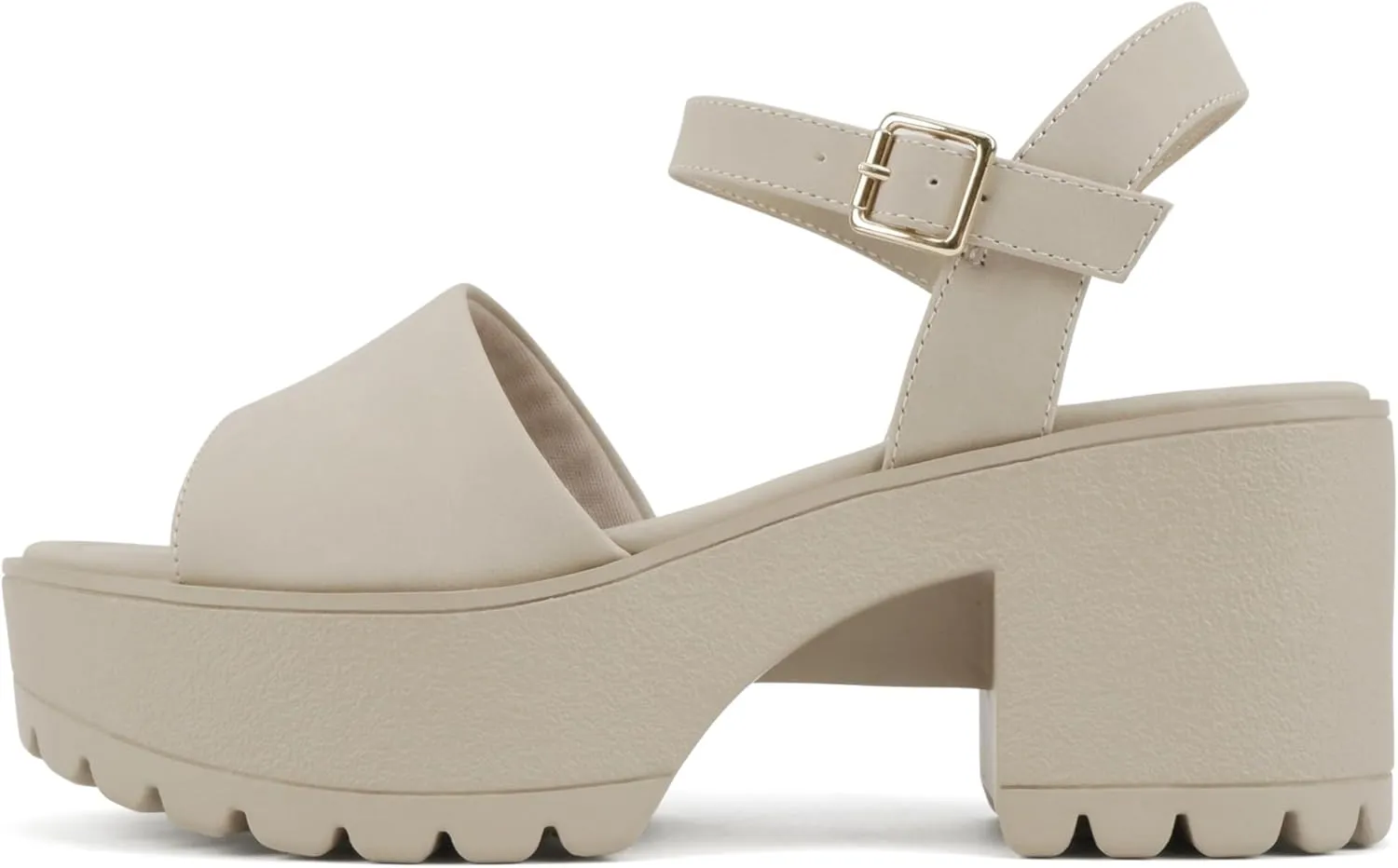 Soda Stacie ~ Women Open Toe Lug Sole Mid Block Heeled Sandals with Adjustable Ankle Strap