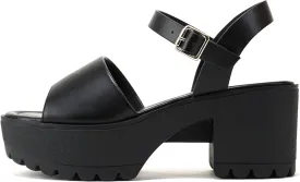 Soda Stacie ~ Women Open Toe Lug Sole Mid Block Heeled Sandals with Adjustable Ankle Strap