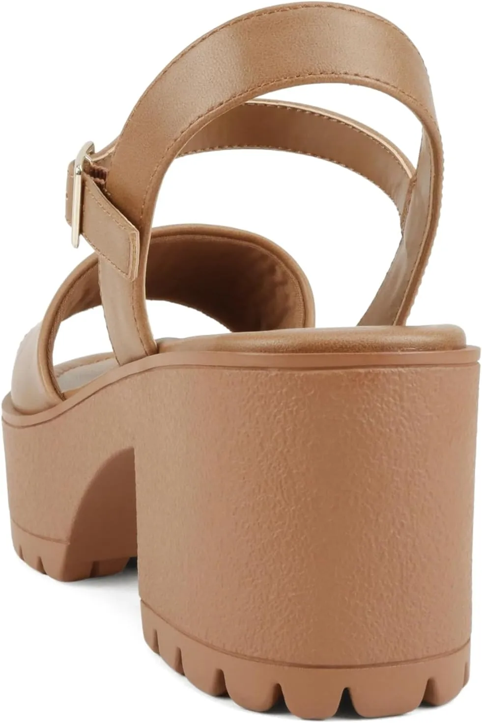 Soda Stacie ~ Women Open Toe Lug Sole Mid Block Heeled Sandals with Adjustable Ankle Strap