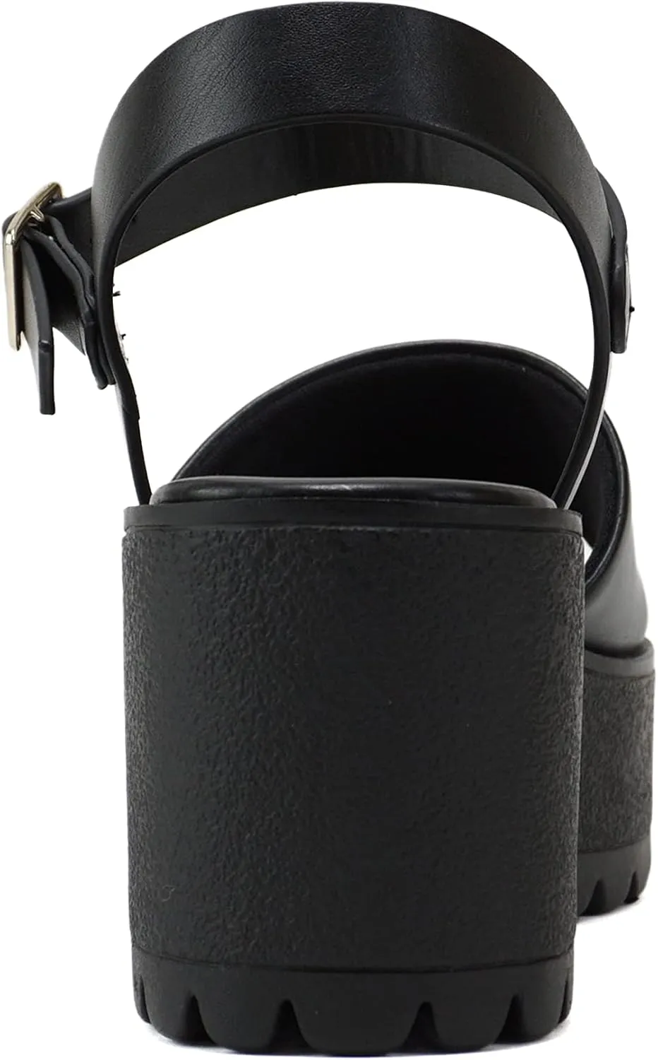 Soda Stacie ~ Women Open Toe Lug Sole Mid Block Heeled Sandals with Adjustable Ankle Strap