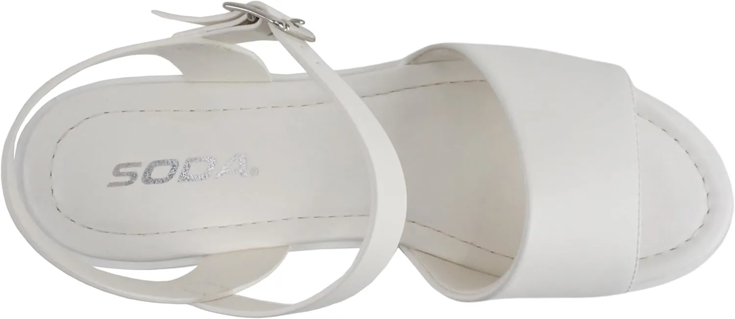 Soda Stacie ~ Women Open Toe Lug Sole Mid Block Heeled Sandals with Adjustable Ankle Strap