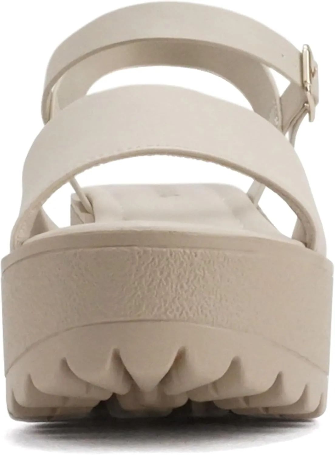 Soda Stacie ~ Women Open Toe Lug Sole Mid Block Heeled Sandals with Adjustable Ankle Strap