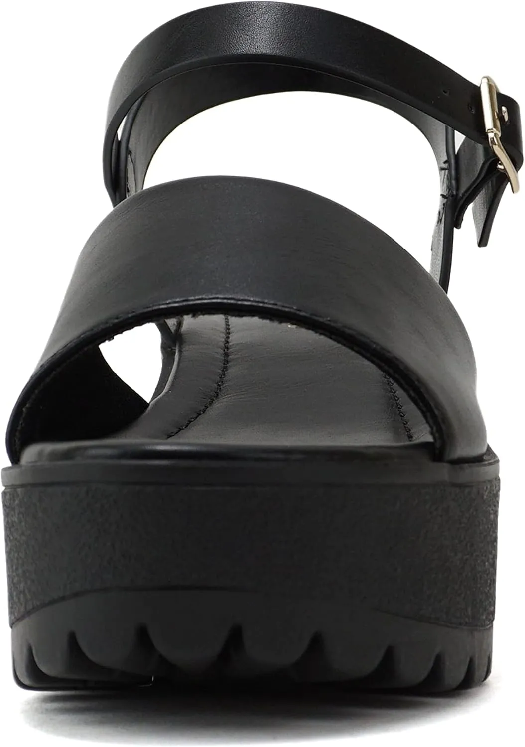 Soda Stacie ~ Women Open Toe Lug Sole Mid Block Heeled Sandals with Adjustable Ankle Strap