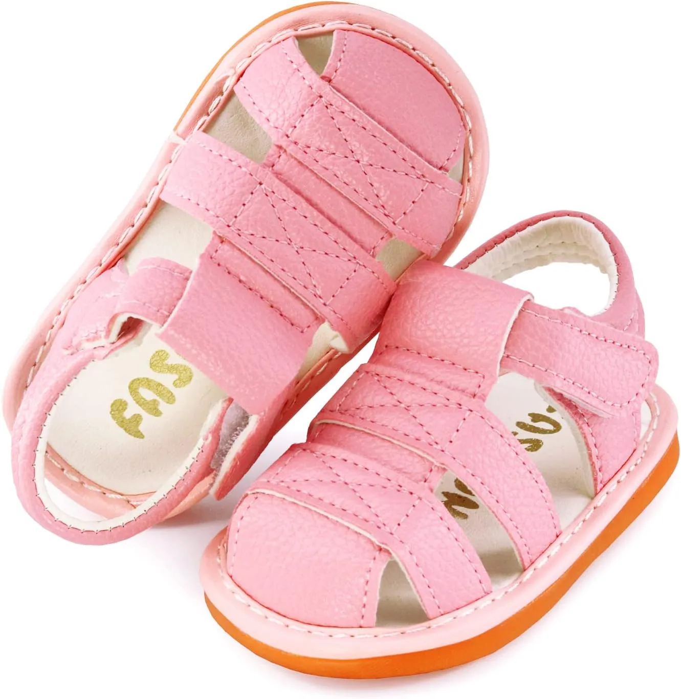 SOFMUO Baby Boys Girls Squeaky Sandals Non-Slip Soft Rubber Sole Closed Toe Infant Summer Outdoor Shoes Toddler First Walkers