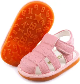 SOFMUO Baby Boys Girls Squeaky Sandals Non-Slip Soft Rubber Sole Closed Toe Infant Summer Outdoor Shoes Toddler First Walkers