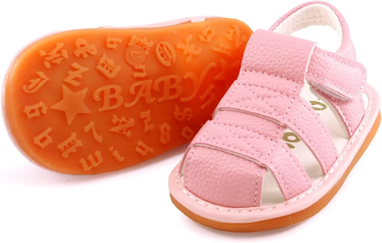 SOFMUO Baby Boys Girls Squeaky Sandals Non-Slip Soft Rubber Sole Closed Toe Infant Summer Outdoor Shoes Toddler First Walkers