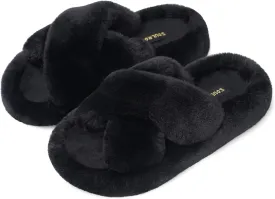 SOULROSE Women's Slippers Open Toe Memory Foam House Slippers for Women Fuzzy Furry Comfy Faux Fur Bedroom Platform Indoor Outdoor Slide Shoes with Anti-Slip Sole Womens Gift Slippers
