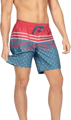 Tipsy Elves Men's USA Swimming Trunks 7'' Inseam 4 Way Stretch Fabric w/Mesh Liner Swim Trunks for Men Bathing Suit