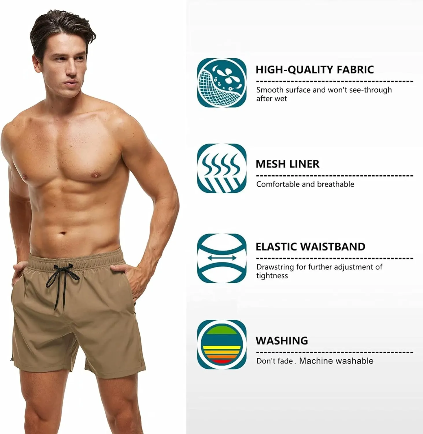 Tyhengta Men's Swim Trunks Quick Dry Beach Shorts with Zipper Pockets and Mesh Lining