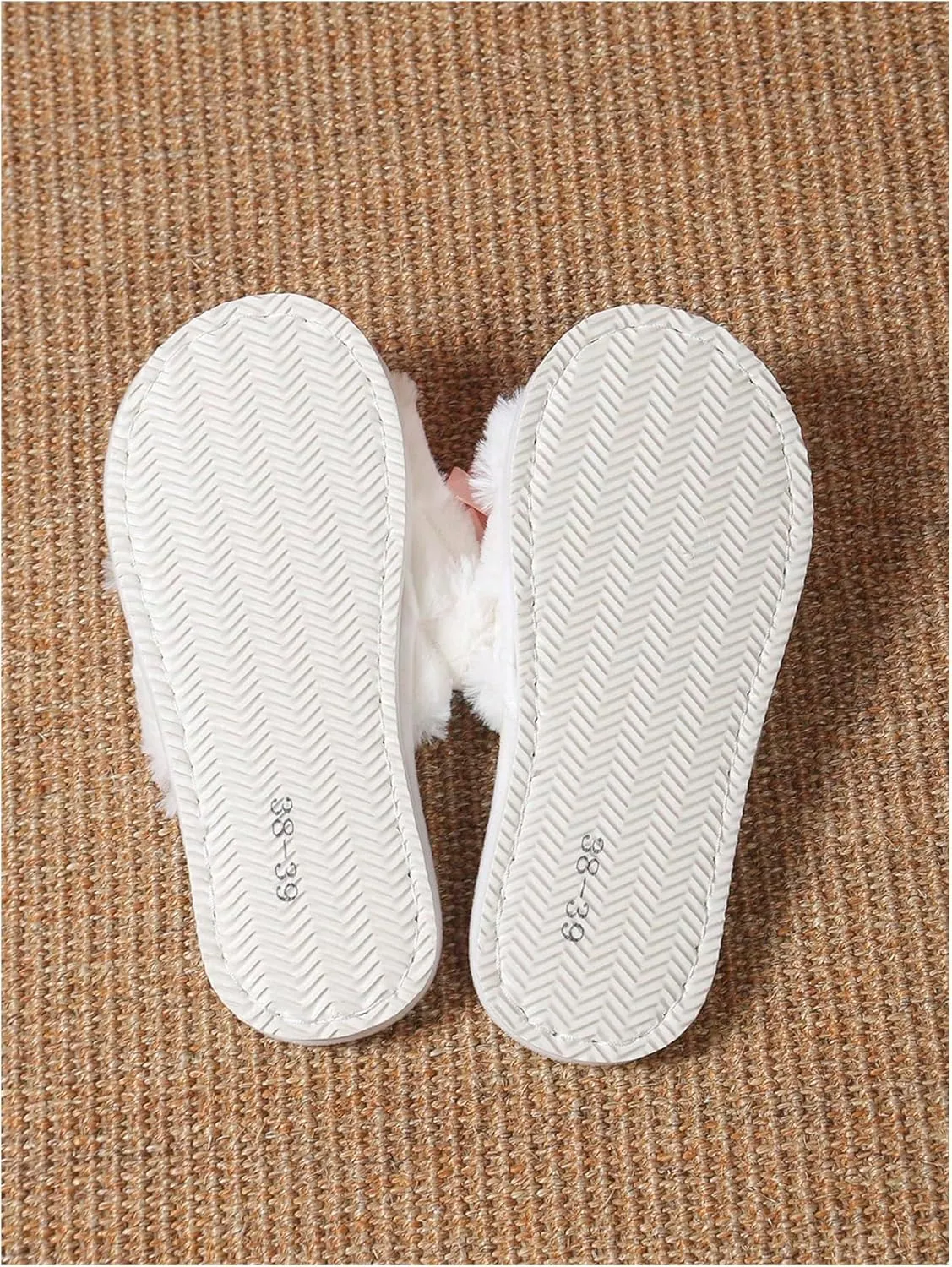 Verdusa Women's 3D Bow Plush Fuzzy Slippers Open Toe Warm Indoor Bride Wedding Slippers