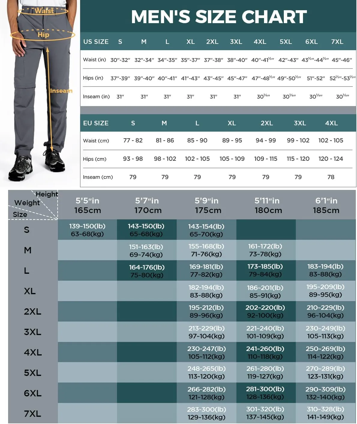 Wespornow Men's-Convertible-Hiking-Pants Quick Dry Lightweight Zip Off Breathable Cargo Pants for Outdoor, Fishing, Safari