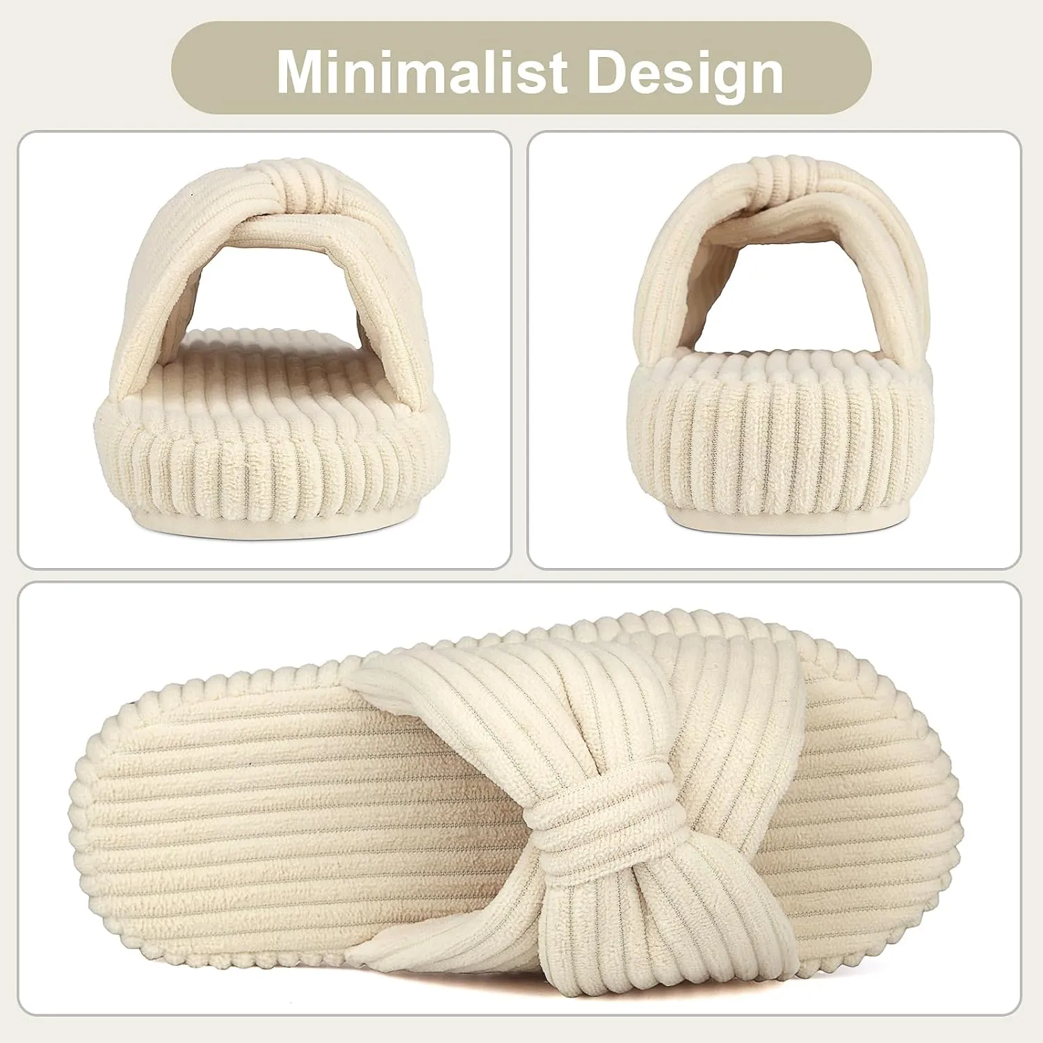 Women's Comfy Memory Foam Corduroy Bow Slip-On Open Toe Bedroom Slides Home Slippers Indoor/Outdoor