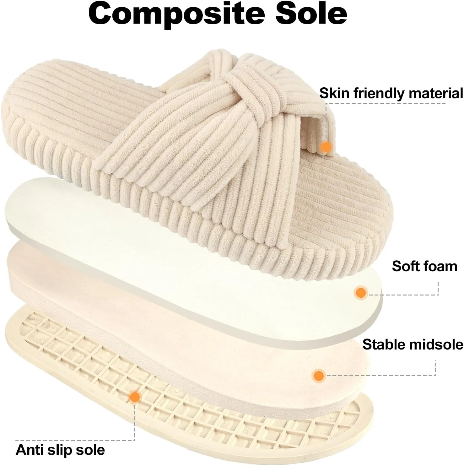 Women's Comfy Memory Foam Corduroy Bow Slip-On Open Toe Bedroom Slides Home Slippers Indoor/Outdoor