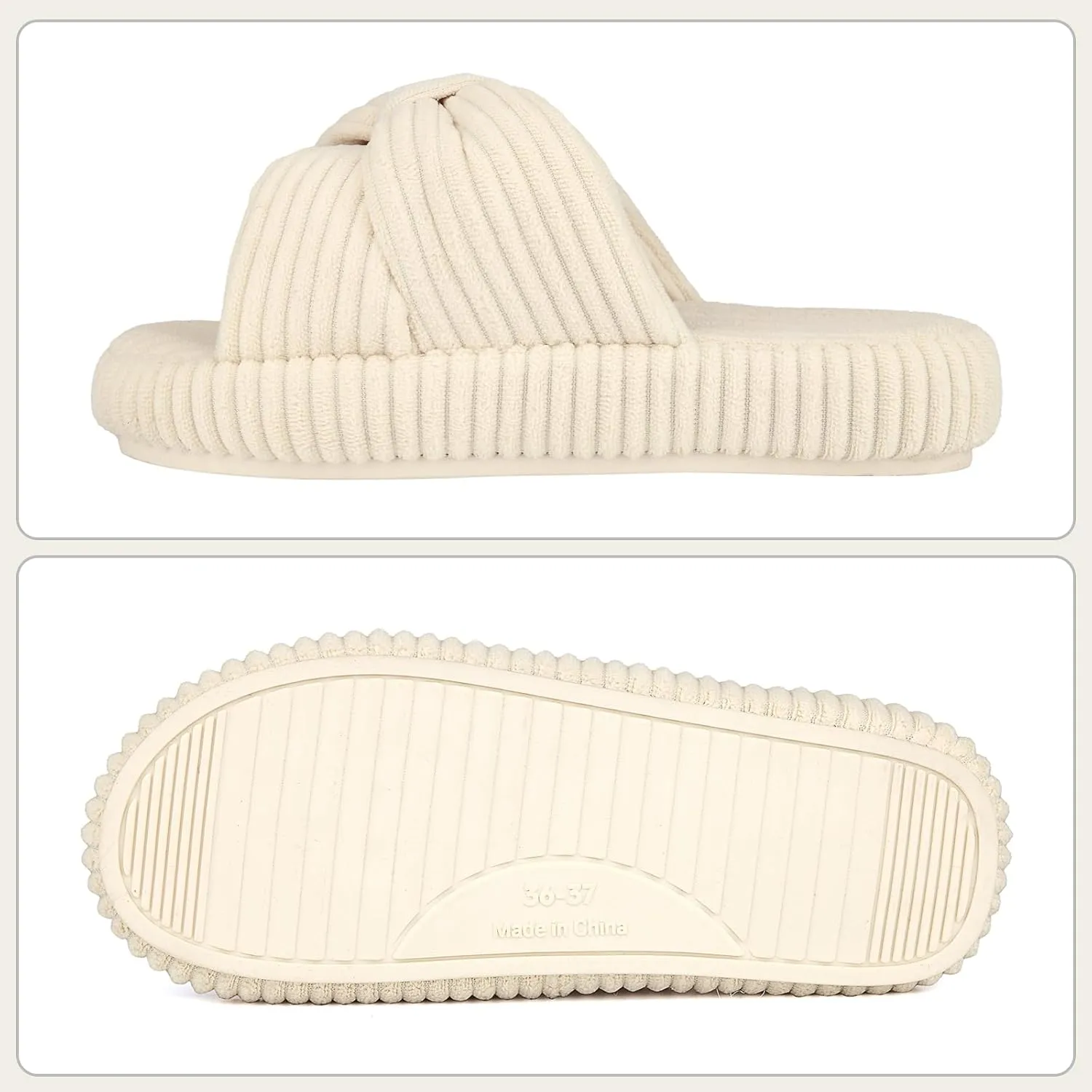 Women's Comfy Memory Foam Corduroy Bow Slip-On Open Toe Bedroom Slides Home Slippers Indoor/Outdoor