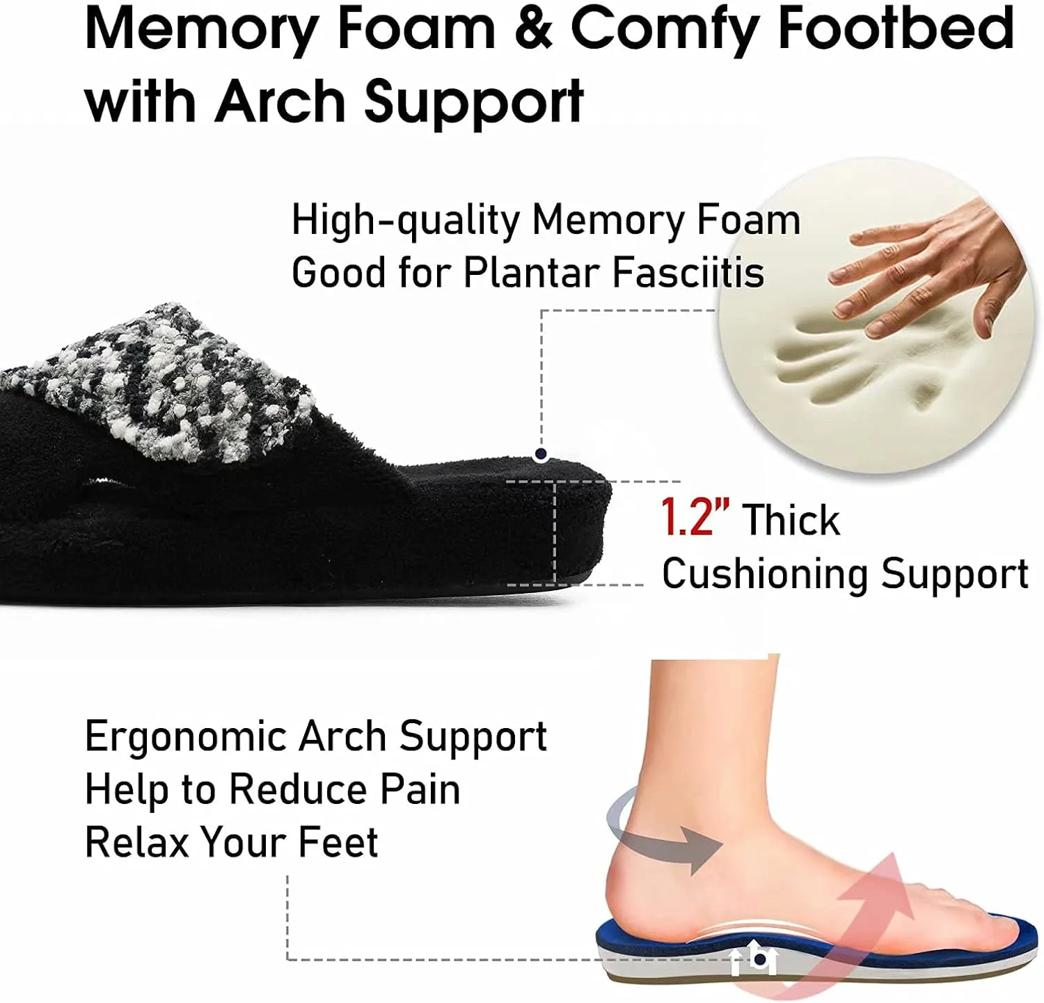 Women's Orthotic Slippers with Arch Support Adjustable Orthopedic Slipper Memory Foam Ladies House Shoes Indoor Slip On for Plantar Fasciitis